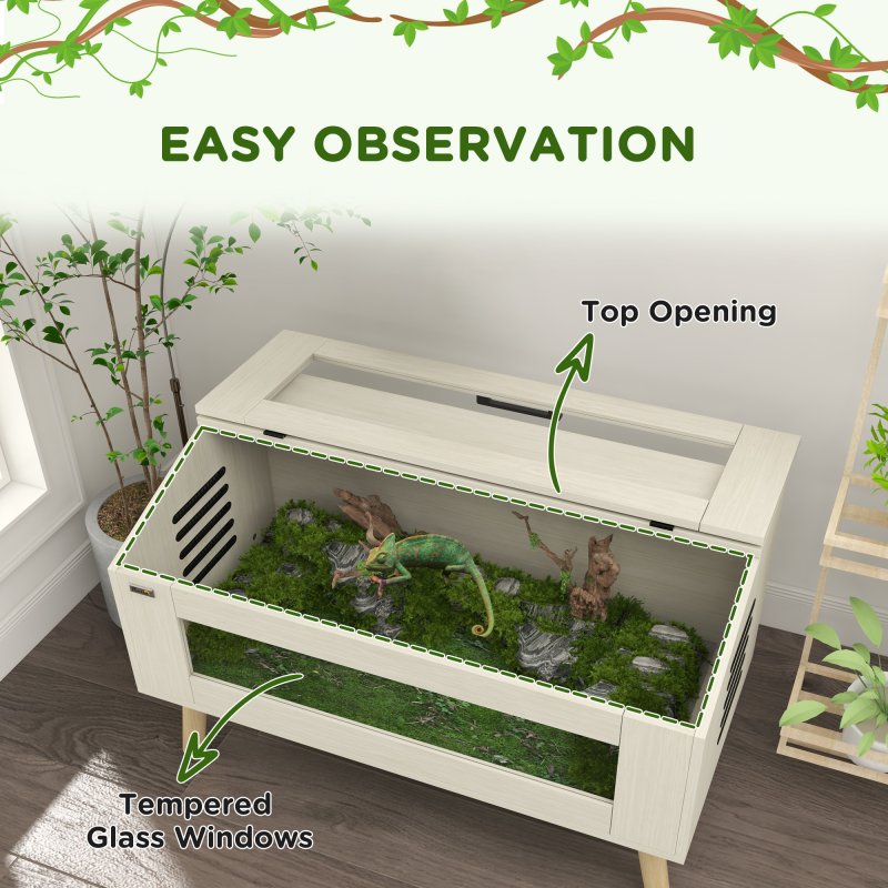 PawHut 140L Reptile Vivarium Terrarium with Tempered Glass Windows, Openable Top for Snake Lizards, Horned Frogs, Chameleons, Hamsters, Gerbils, 100 x 50 x 60cm