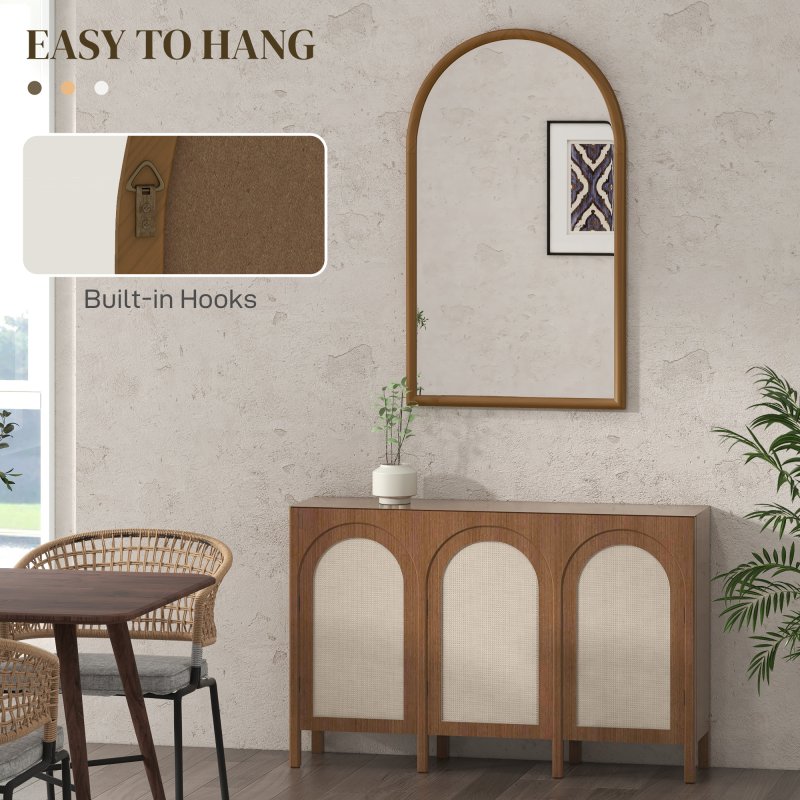 HOMCOM Arched Wall Mirror, 110 x 65 cm Arch Mirror for Living Room, Bedroom, Hallway, Dark Brown