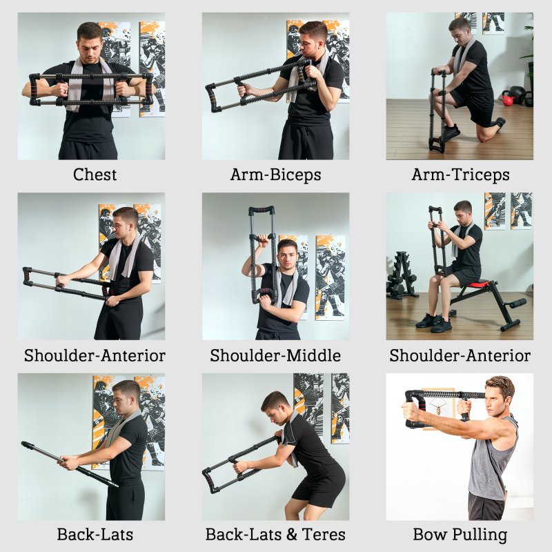 SPORTNOW Chest Expander, Arm Chest Exerciser with 10-50kg Adjustable Spring Resistance, for Home Gym, Office, Travel Workout