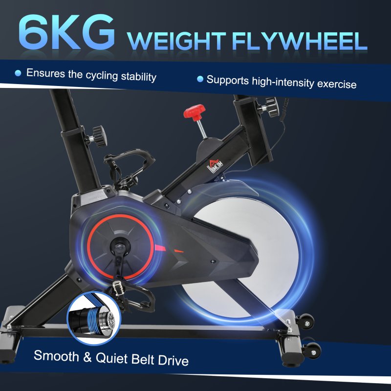 HOMCOM Indoor Exercise Bike, Stationary Bike, Cycling Machine with Adjustable Seat, Resistance, Handlebar, LCD Display and Flywheel, for Home Gym Workout, Black