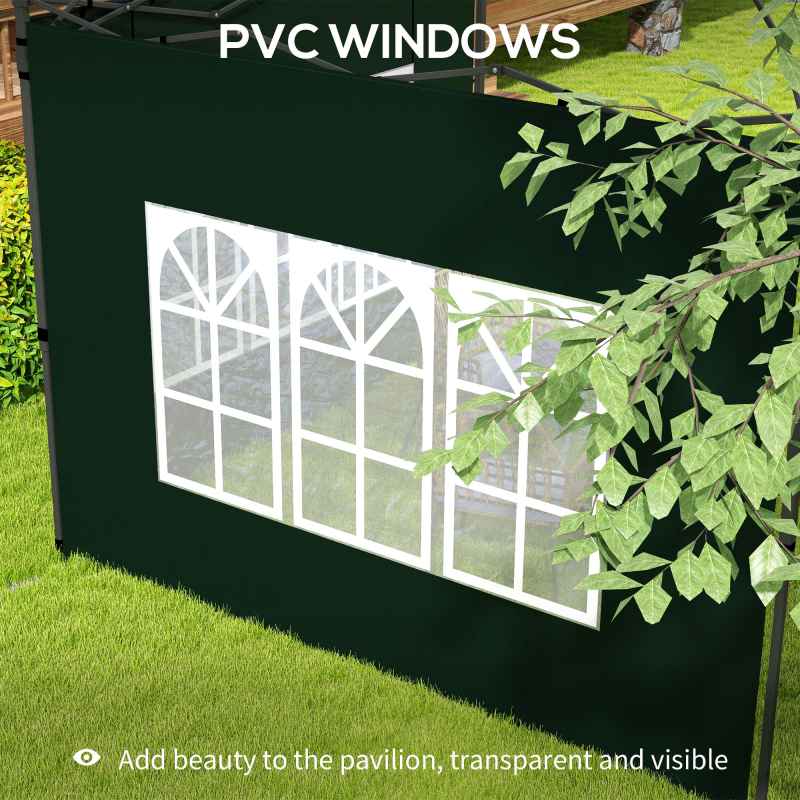 Outsunny Gazebo Side Panels with Window for 3x3(m) or 3x6m Gazebo Canopy, 2 Pack Sides Replacement, Green
