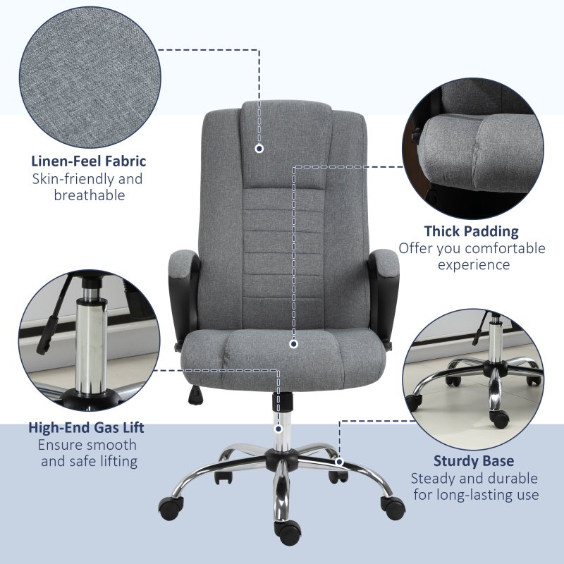 Vinsetto Office Chair, Linen-Feel Fabric Swivel Computer Desk Chair with Adjustable Height and Tilt Function for Home Study Bedroom, Dark Grey