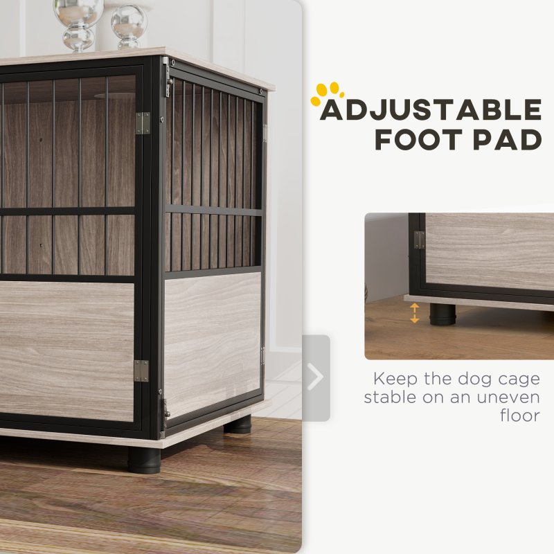PawHut Dog Crate Furniture, Dog Cage End Table Indoor with 3 Doors, Furniture Style Dog Crate with Soft Washable Cushion, for Medium Dogs, 80L x 60W x 68Hcm