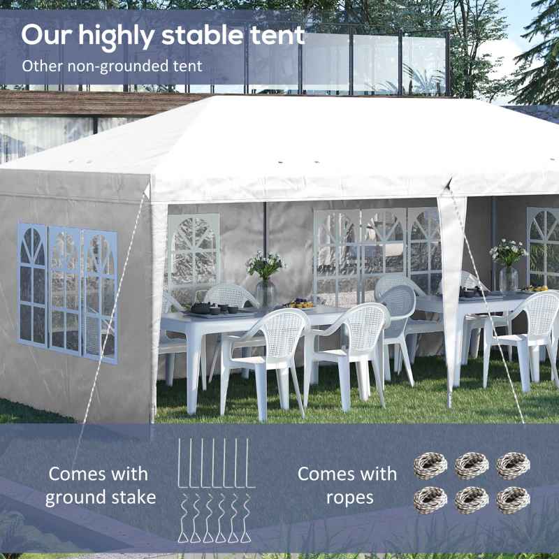 Outsunny 3 x 6m Garden Pop Up Gazebo, Height Adjustable Marquee Party Tent with Sidewalls, Storage Bag, White
