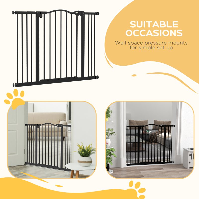 PawHut Pressure Fit Dog Stair Gate No Drilling Safety Gate Auto Close for Doorways, Hallways, 74-100cm Adjustable, 78cm Tall, Black