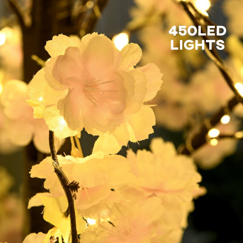 HOMCOM 6ft Cherry Blossom Tree Light with 450 Warm White LED Lights, Artificial Tree for Indoor, Party, Wedding, Christmas, Home Decoration, Pink