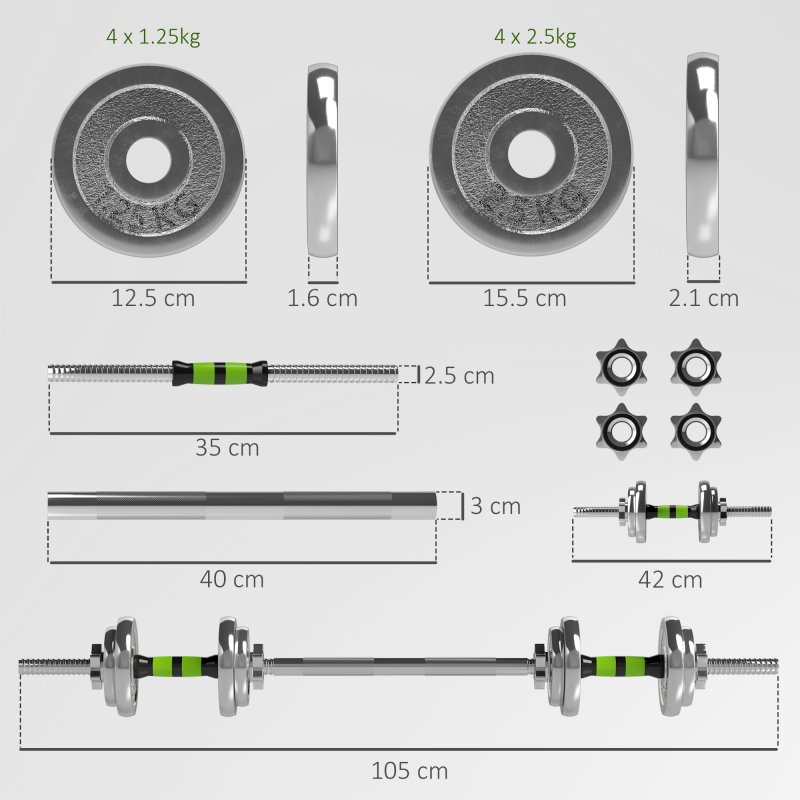 SPORTNOW 20kg Adjustable Weights Dumbbells Set, 2-in-1 Dumbbells and Barbell with Non-Slip Handle, Free Weights Set for Home Gym, Weight Lifting and Strength Training