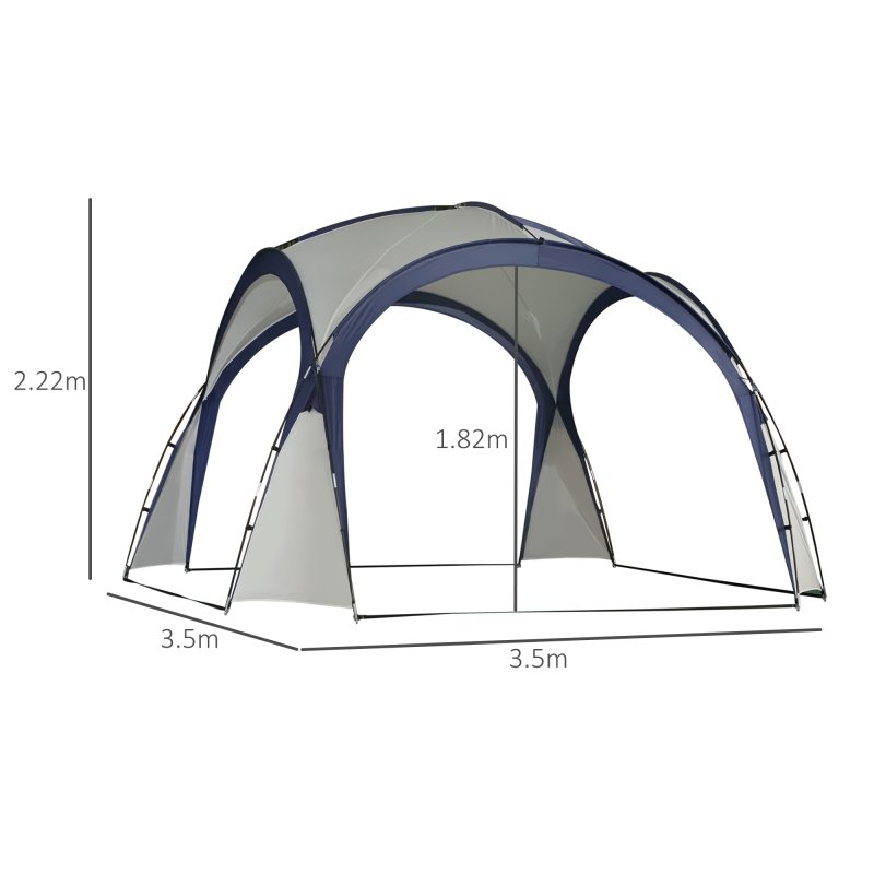 Outsunny 3.5 x 3.5M 6-8 Person Camping Gazebo, Outdoor Event Shelter Dome Tent Garden Sun Shelter Patio Spire Arc Pavilion Camp Sun Shade, Cream and Blue