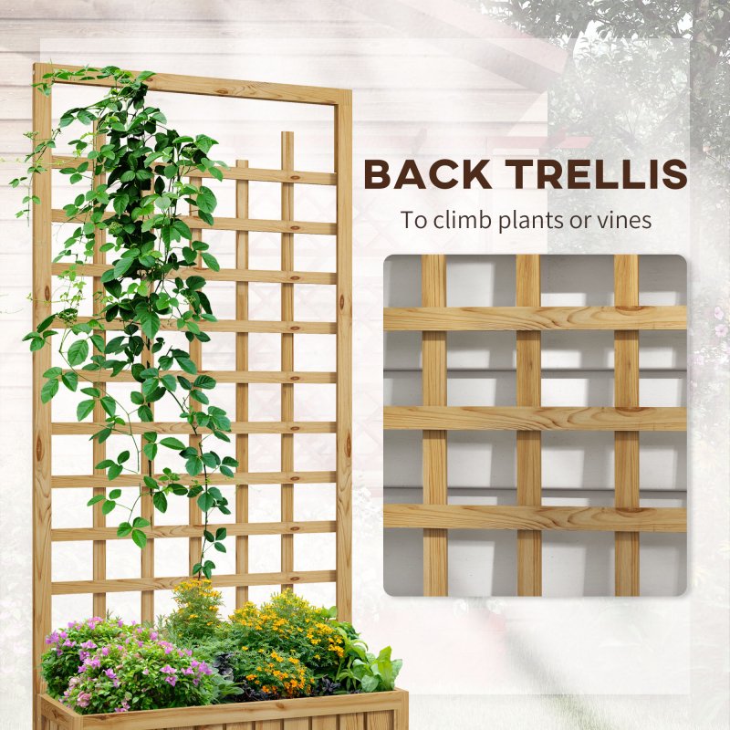 Outsunny Wooden Trellis Planter, Raised Beds for Garden with Wheels and Drainage Holes, Privacy Screen Planter Box to Grow Vegetables, Herbs and Flowers for Garden, Patio, Deck, Natural