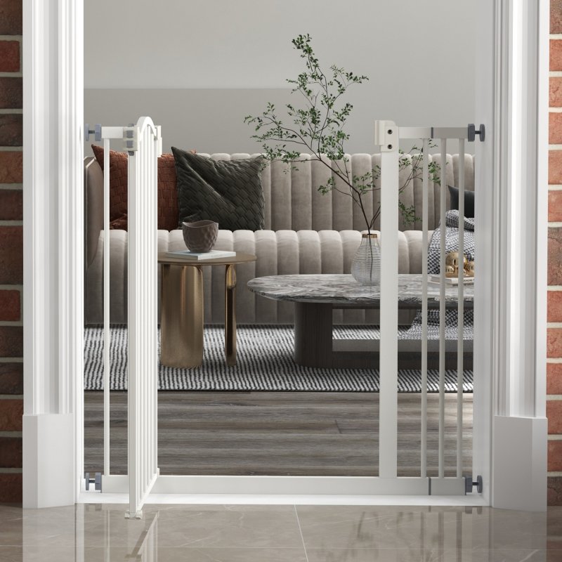 PawHut Pressure Fit Dog Stair Gate No Drilling Safety Gate Auto Close for Doorways, Hallways, 74-87cm Adjustable, 78cm Tall, White