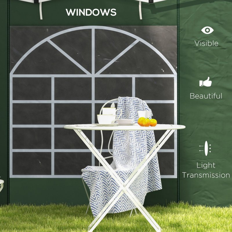 Outsunny Gazebo Side Panels with Windows and Doors, for 3x3(m) or 3x6m Pop Up Gazebo, 2 Pack Sides Replacement, Green