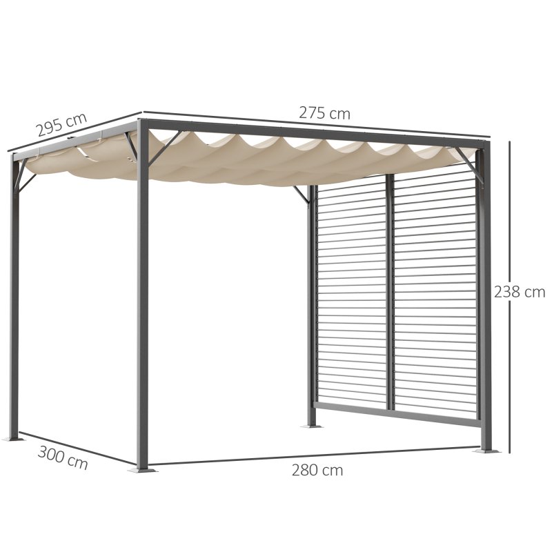 Outsunny 2.8 x 3(m) Metal Outdoor Pergola with Retractable Roof, Outdoor Gazebo Canopy Shelter with Grommet Holes for Garden, Patio, Lawn, Beige