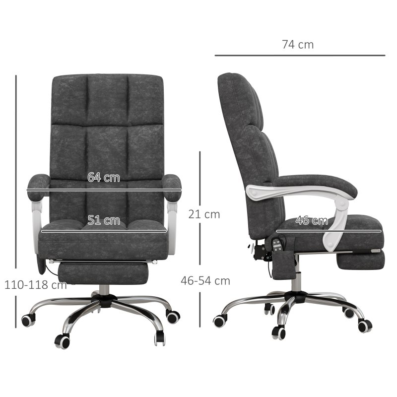 Vinsetto Massage Office Chair, Ergonomic Desk Chair, Comfy Work Study Chair with Heat, Padded Seat, 135° Reclining Back and Footrest for Home Office, Charcoal Grey