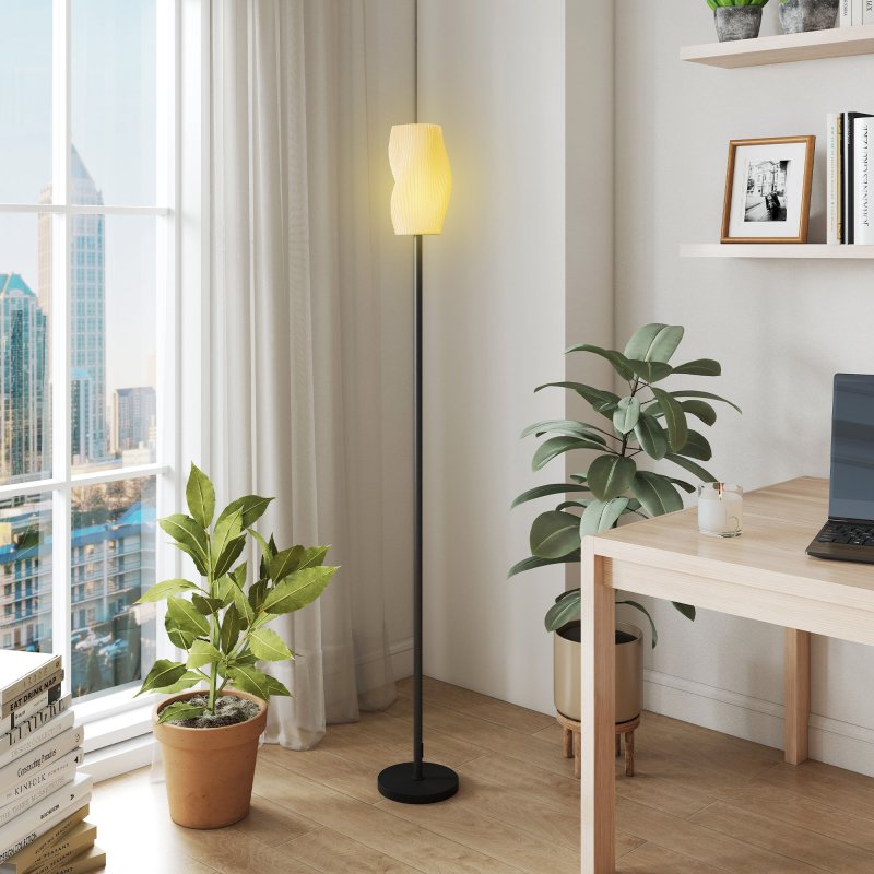 HOMCOM Floor Lamp for Living Room, 3D Printed Modern Standing Lamp with Flowing Curved Shade & Foot Switch, Minimalist Tall Pole Lampshade for Bedroom, Office, E27 Holder without Bulb (25W Max), White