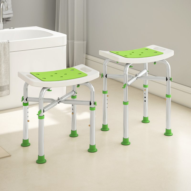 HOMCOM Shower Chair for the Elderly and Disabled, Adjustable Padded Shower Stool with Built-in Handle and Non-slip Suction Foot Pads, Green