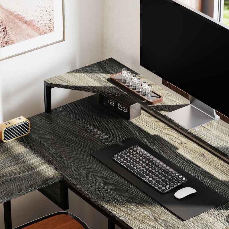 HOMCOM L Shaped Desk, Computer Desk with Liftable Desktop, Industrial Corner Desk with Drawer for A4/Letter Size, Home Office Desk with Monitor Stand for Home Office