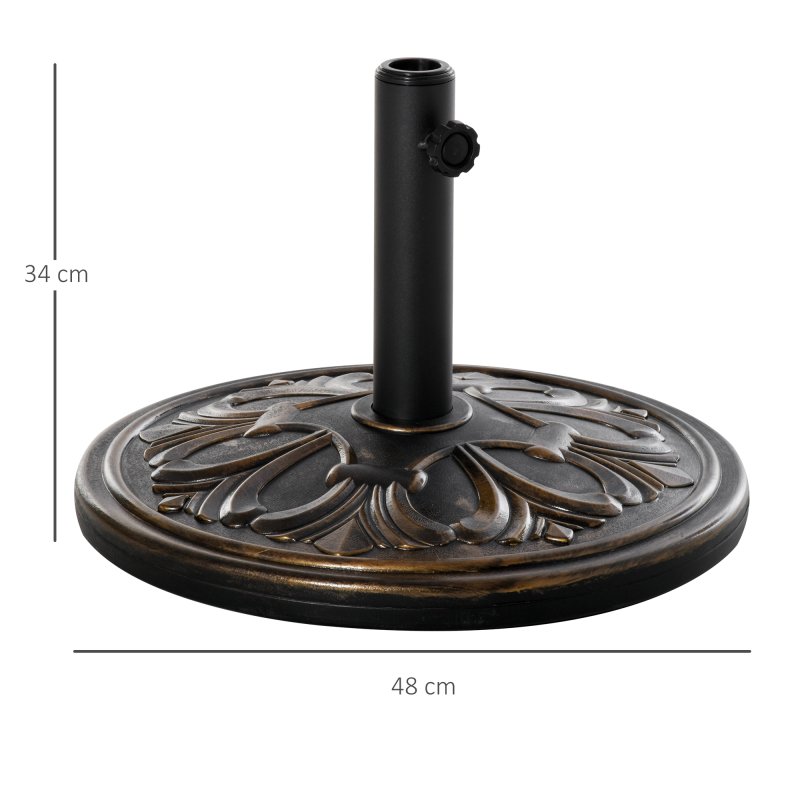 Outsunny 13kg Garden Parasol Base, Round HDPE Concrete Patio Umbrella Stand for 35mm / 38mm / 48mm Pole, Outdoor Sun Shade Parasol Weight Holder, Bronze Tone