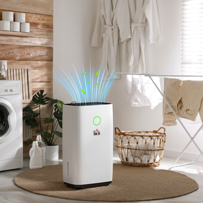 HOMCOM 16L/Day Portable Dehumidifier for Home, with LED Screen, Sleep Mode, 24H Timer, 4L Water Tank, Electric Air Dehumidifier for Damp Laundry Bedroom Basement