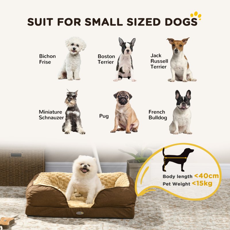 PawHut Dog Sofa Bed Pet Bed Dog Mattress with Removable Washable Cover, Anti-Slip Bottom, for Small Sized Dogs, 70L x 50W x 18Hcm - Brown