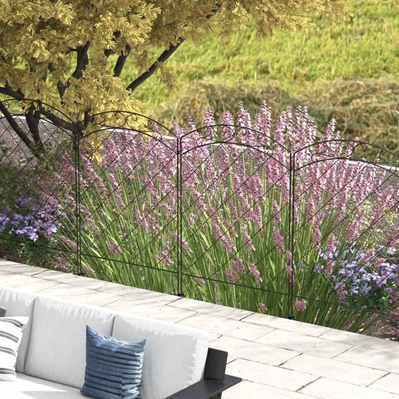 Outsunny Decorative Garden Fencing, 43in x 11.4ft Outdoor Picket Fence Panels, 4PCs Rustproof Steel Wire Landscape Flower Bed Border Edging Animal Barrier, Swirls