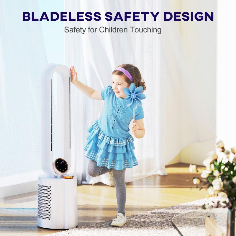 HOMCOM Bladeless Tower Fan with UV Sterilisation & Humidifier, 3-in-1 Air Cooling Fan with Oscillation, 12-Speed, Remote Control, 8H Timer, Sleep Mode, for Home Office, White