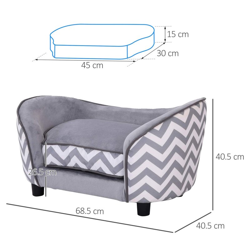 PawHut Dog Sofa for XS-Sized Dogs, Elevated Pet Bed with Removable Sponge Padded Cushion, Cat Couch Lounge with Washable Cover, Storage Bag, Grey