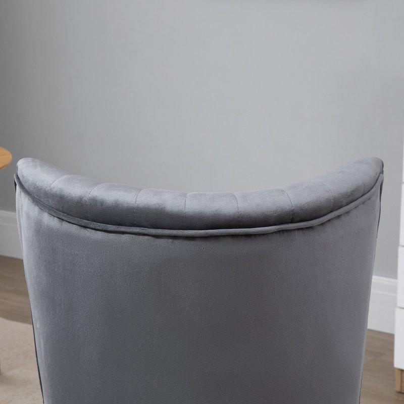 HOMCOM Velvet Accent Chair Occasional Tub Seat Padding Curved Back with Wood Frame Legs Home Furniture Grey