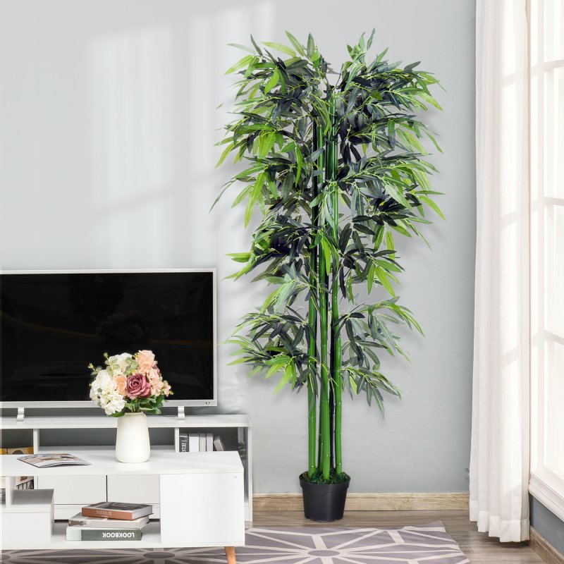 Outsunny 6ft Artificial Bamboo Tree Plant Greenery in A Pot for Home Office Planter 1.8M