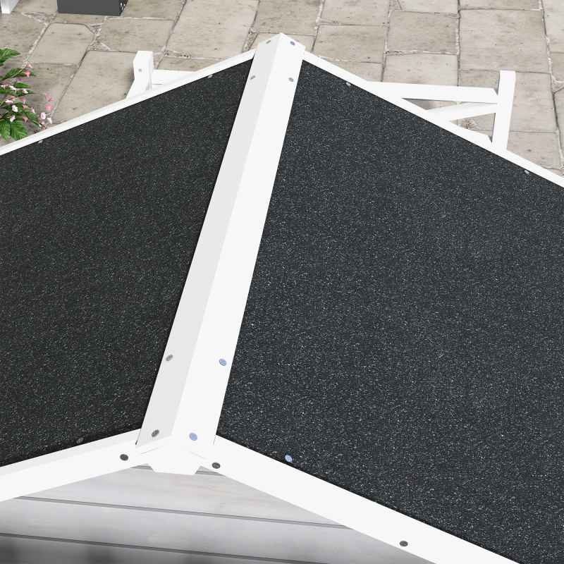 PawHut Outdoor Dog House with Porch, Wooden Dog Kennel with Water-resistant Asphalt Roof, Ladders, Fencing, Window, for Small and Medium Size, Grey