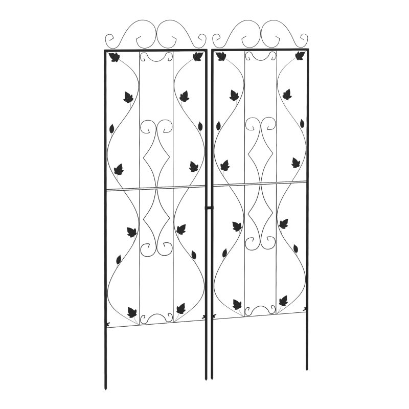 Outsunny Set of 2 Garden Trellis, Metal Trellis for Climbing Plants Support Frames, 50 x 181cm, Leaf Design