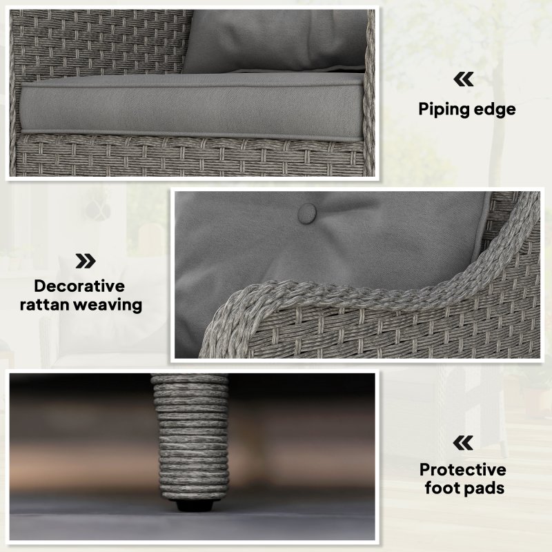 Outsunny Rattan Garden Chairs Set of 2, Outdoor Rattan Chairs with Cushions, Armrests and High Back, PE Wicker Garden Armchair with Steel Frame for Balcony, Porch, Dark Grey