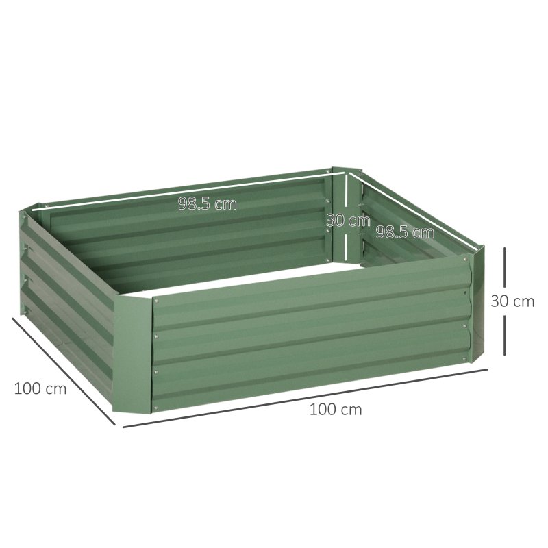 Outsunny Set of 2 291L Raised Garden Bed, Elevated Planter Box with Galvanised Steel Frame for Growing Flowers, Herbs, 100 x 100 x 30 cm, Green