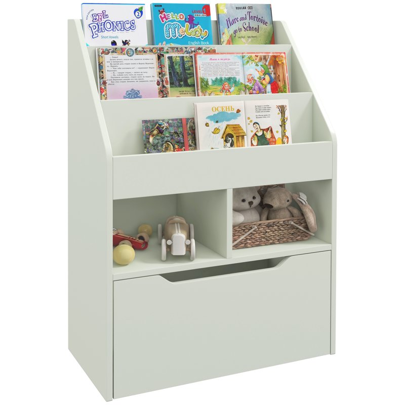 HOMCOM Kids Bookshelf with Storage Drawer, Children's Bookcase with Wheels, Toy Organiser for Bedroom, Playroom - Green