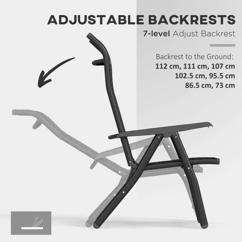 Outsunny Set of 4 Outdoor Wicker Folding Chairs, Patio PE Rattan Dining Armrests Chair set with 7 Levels Adjustable Backrest, for Outdoors, Camping, Dark Brown