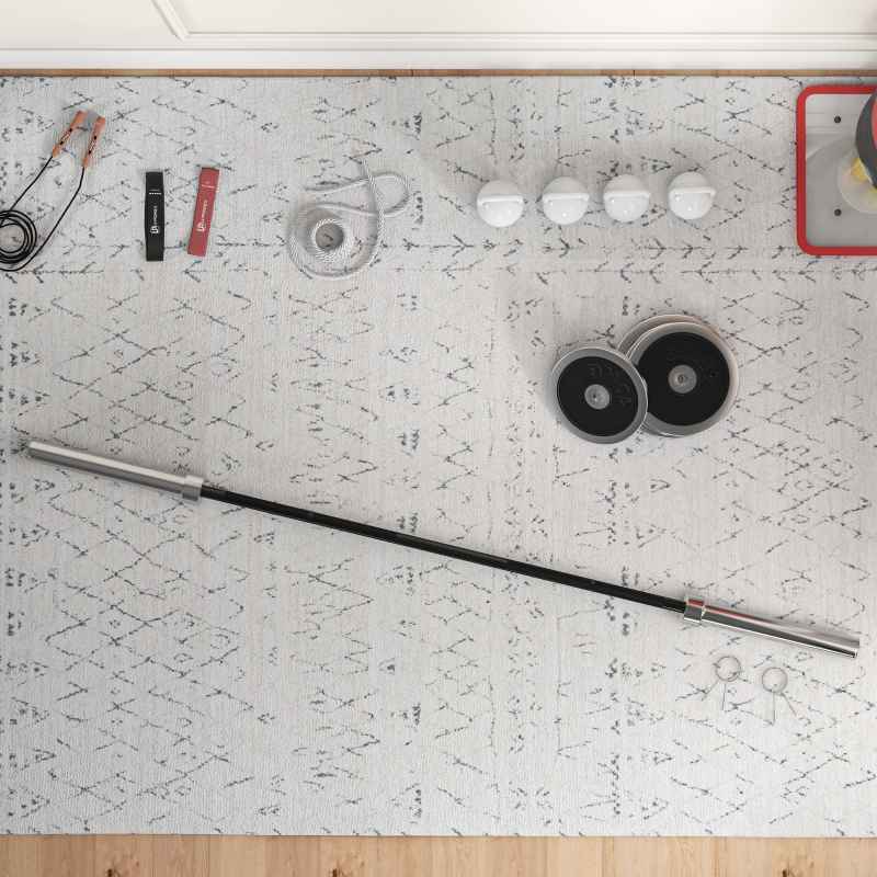 SPORTNOW 7ft 210cm 20kg Barbell Bar with Spring Clips for 5cm Weight Plates, Home Gym Weight Lifting Bar, Up to 200kg