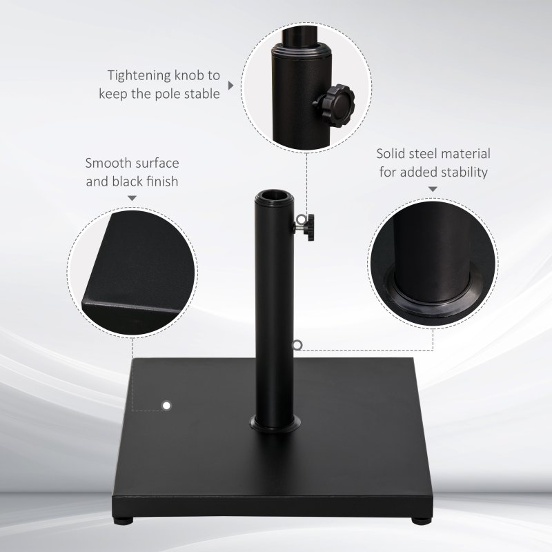 Outsunny ??35/38/48MM 18KG Steel Square Parasol Stand Base w/ Adjustable Knob Umbrella Stand Garden Patio Outdoor Home, Black