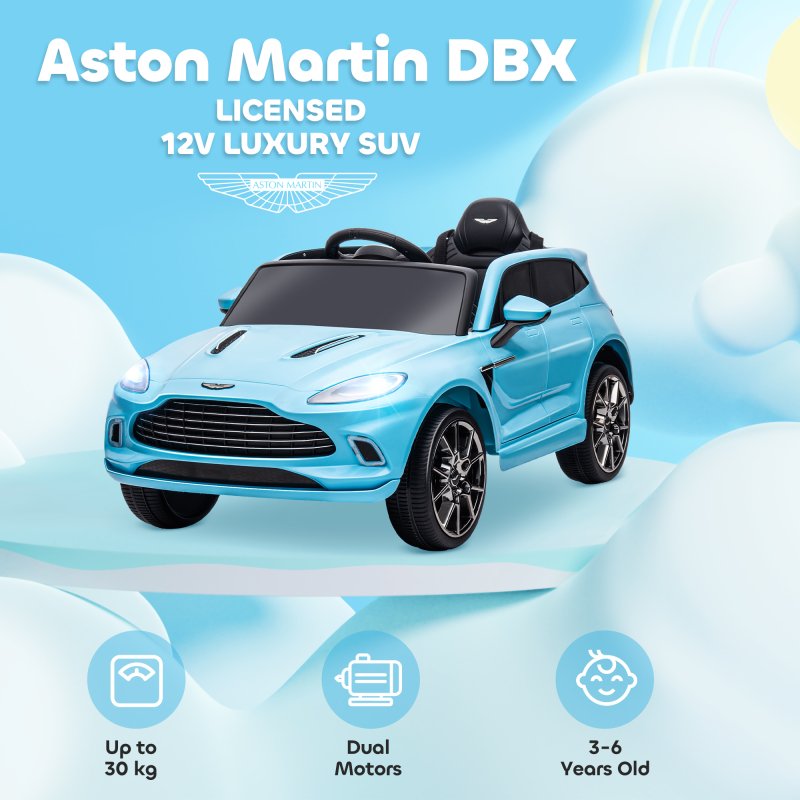 AIYAPLAY Aston Martin DBX Licensed 12V Kids Ride on Car, Kids Electric Car with Remote Control, 4 Suspension Wheels, LED Lights, Music, Horn, Slow Start, for Ages 3-6 Years, Blue