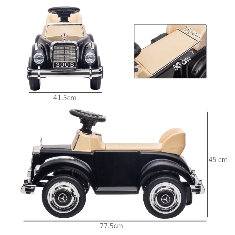 AIYAPLAY Ride on Sliding Car Foot to Floor for Kids, Mercedes-Benz 300S Licensed Ride on Toy with Anti-rollover Device, Under Seat Storage for 18-48 Months, Black
