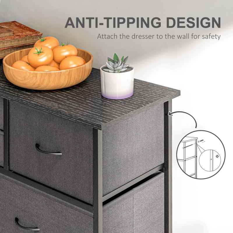 HOMCOM Chest of Drawers for Bedroom, Fabric Dresser, 10 Drawer Storage Organizer Unit with Foldable Drawers and Steel Frame