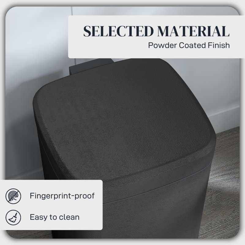 HOMCOM 12 Litre Pedal Bin, Fingerprint Proof Kitchen Rubbish Bin with Soft-close Lid, Foot Pedal and Removable Inner Bucket for Recycling and Waste