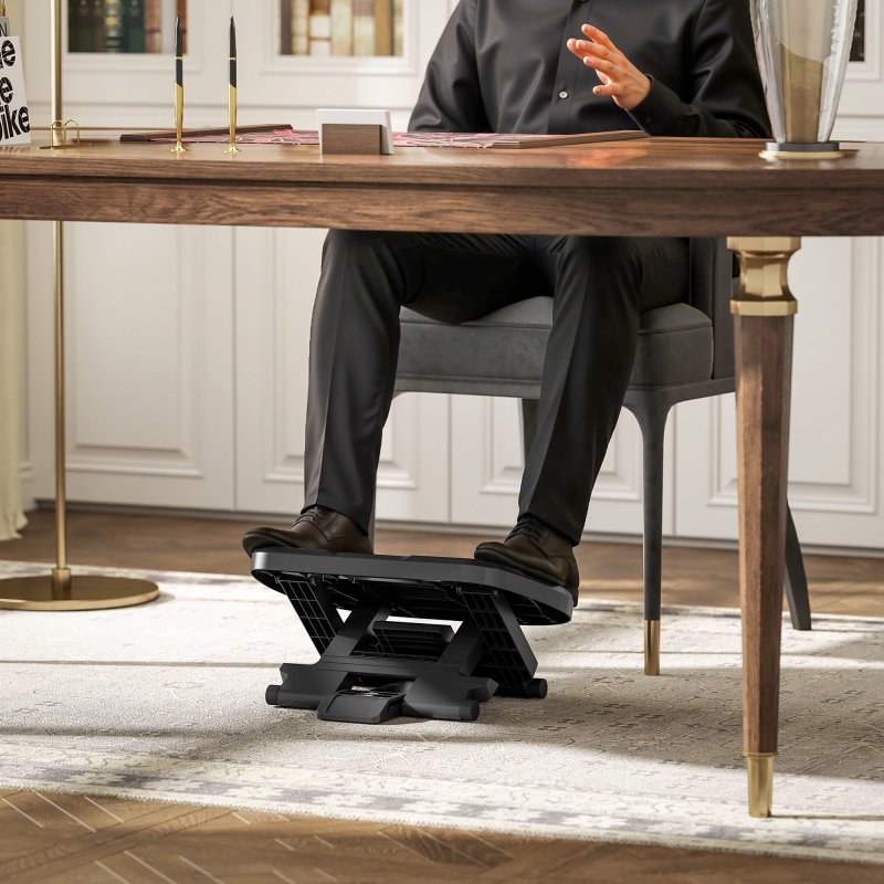 HOMCOM Footrest Adjustable Height & Angle 0-30 Degree for Better Posture at Office Grey