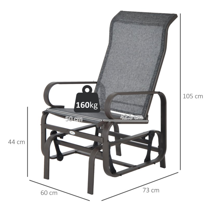 Outsunny Outdoor Gliding Rocking Chair with Sturdy Metal Frame Garden Comfortable Swing Chair for Patio, Garden and Poolside, Grey