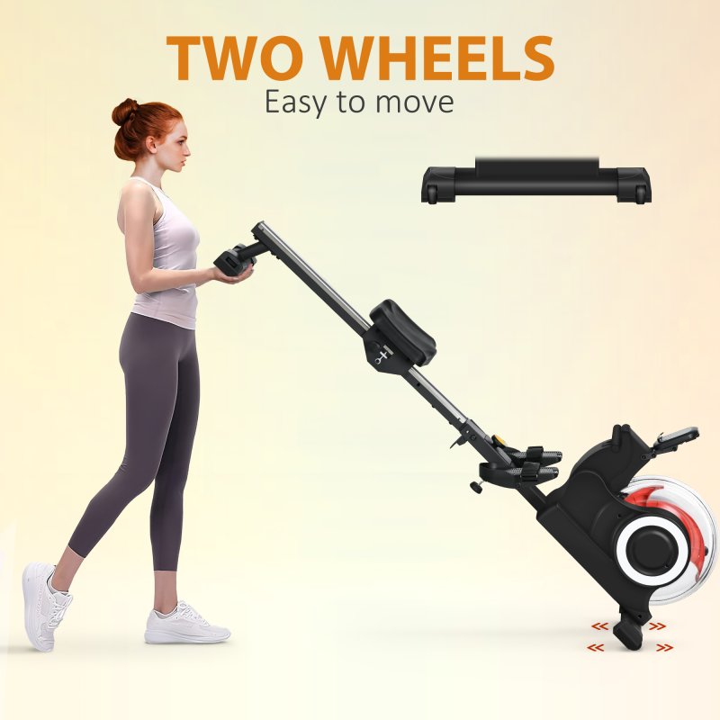 SPORTNOW Foldable Rowing Machine, Water Rowing Machine for Home Gym, 150kg Weight Capacity Portable Rower with LCD Monitor, Wheels and Tablet Holder for Cardio Training, Black