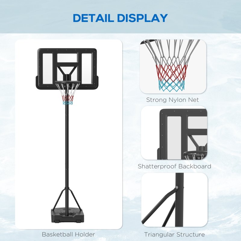 SPORTNOW Height Adjustable Basketball Hoop and Stand, Freestanding Basketball Stand, Net w/ Wheels, Enlarged Base, PE Backboard, 2-3.05m - Black