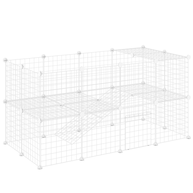 PawHut DIY Pet Playpen Metal Wire Fence Indoor Outdoor Rabbit Small Animals Cage 36 Panel Enclosure, White
