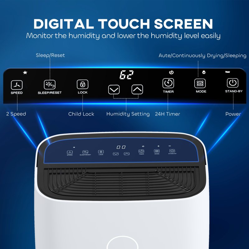 HOMCOM 16L/Day Portable Dehumidifier for Home, with LED Screen, Sleep Mode, 24H Timer, 4L Water Tank, Electric Air Dehumidifier for Damp Laundry Bedroom Basement