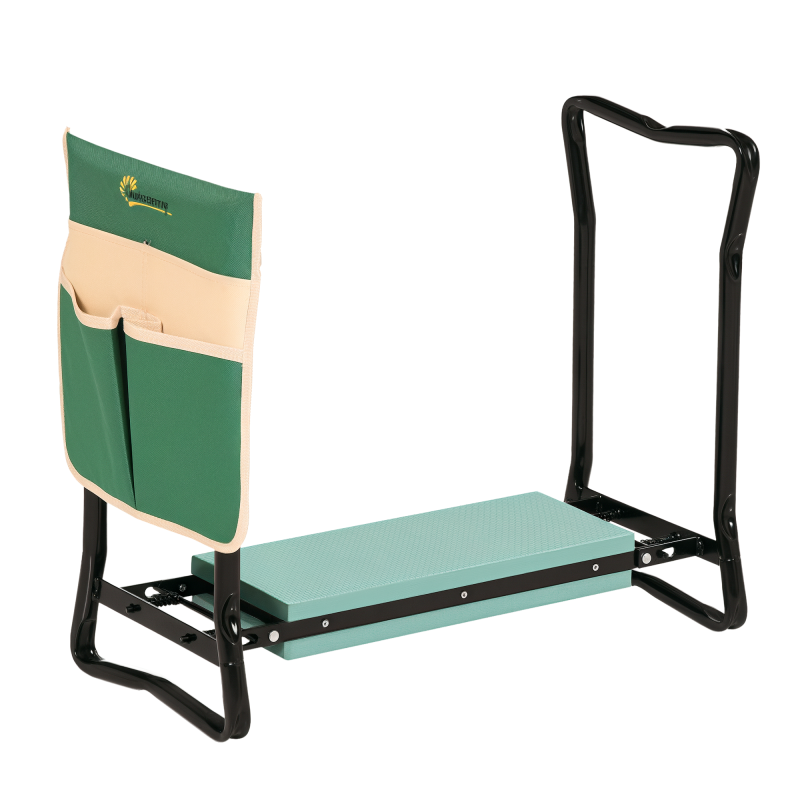 Outsunny 2 in 1 Garden Kneeler Seat, Kneeling Pad Support Bench, Foldable Knee Protector with Tool Bag, Green