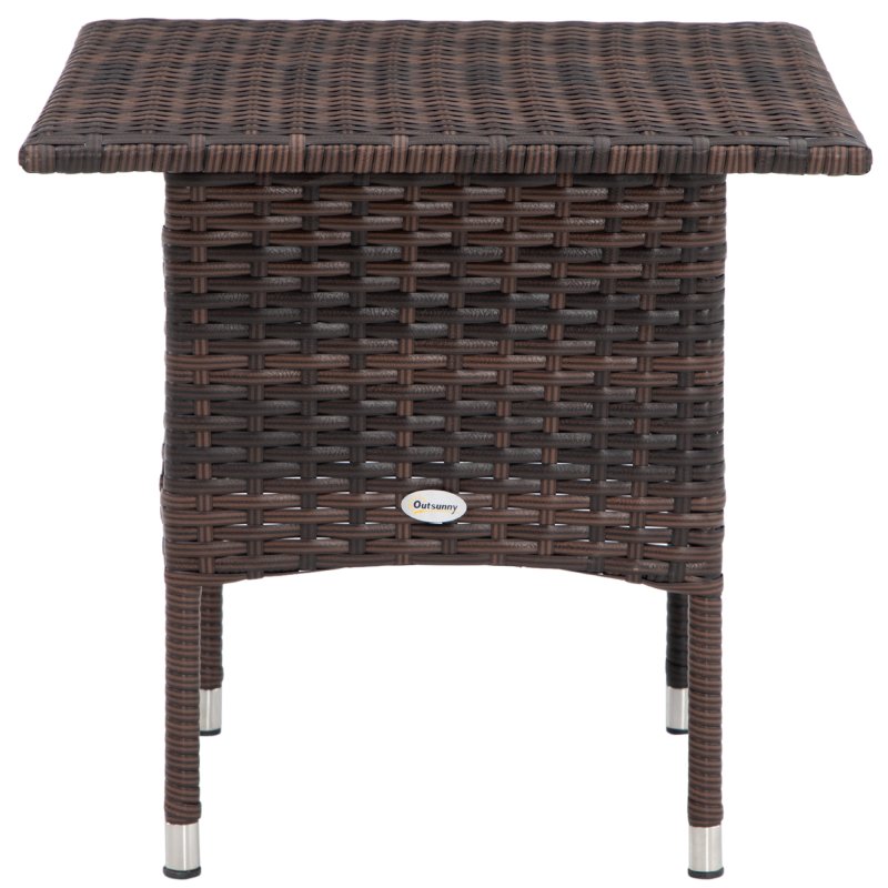 Outsunny Rattan Side Table, Outdoor Coffee Table with Plastic Board Under the Full Woven Table Top for Patio, Garden, Balcony, Mixed Brown