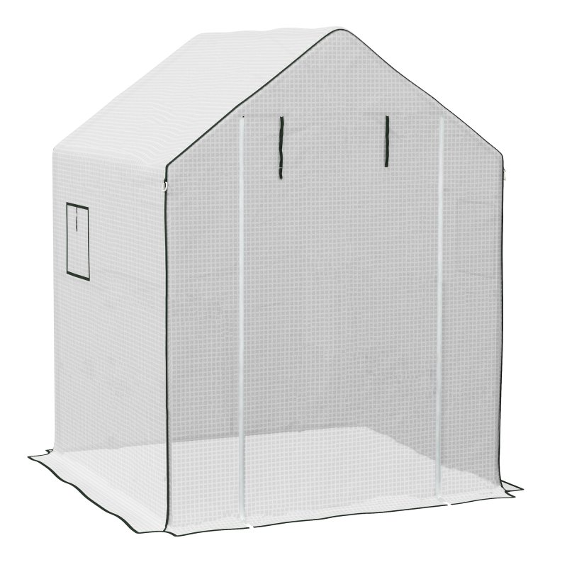 Outsunny Walk-in Greenhouse Cover Replacement with Roll-up Door and Mesh Windows, Reinforced PE Hot House Cover, COVER ONLY, 140 x 143 x 190cm, White