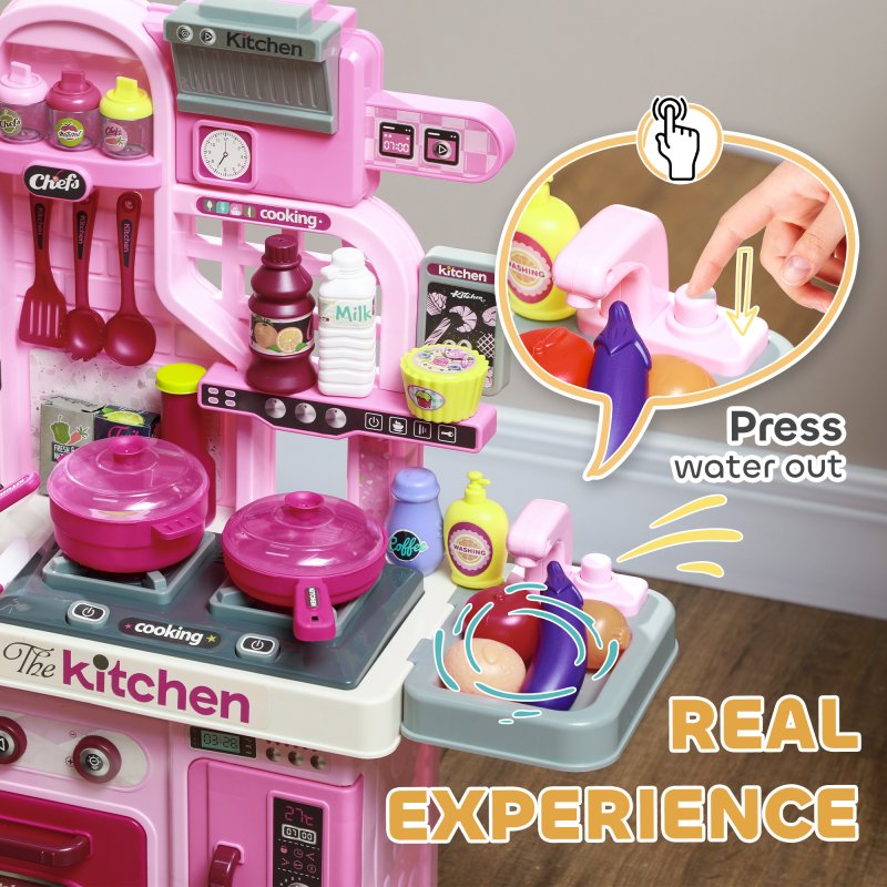 AIYAPLAY Kids Kitchen, Toy Kitchen, Toddler Pretend Play Kitchen with 33-Piece Accessories, Lights, Sounds, for Ages 3-6 Years, Pink